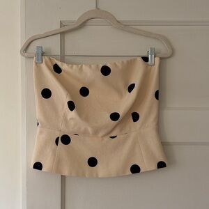 Sezane Beige Polka Dot Strapless Top